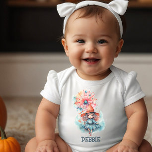 Cute Pastel Girly Pink Witch Watercolor Halloween Baby Bodysuit