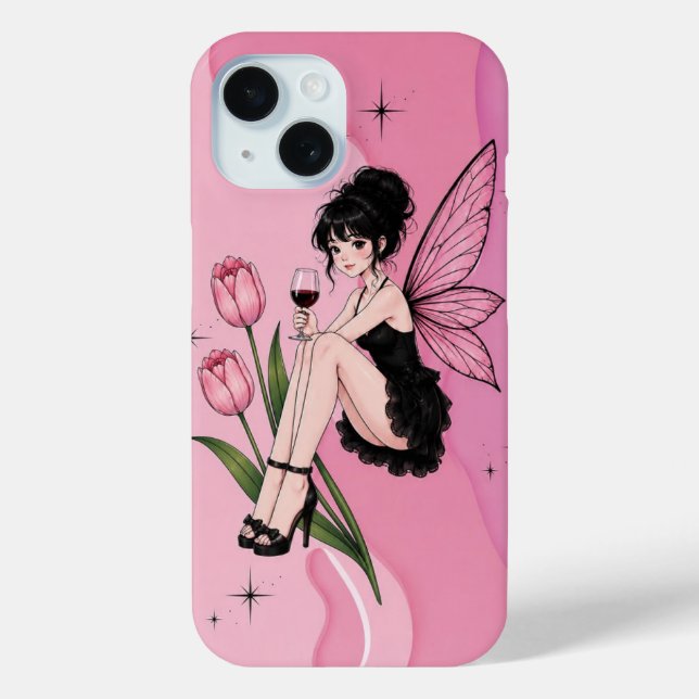 Cute Pastel Goth Fairy and Tulips Phone Case (Back)