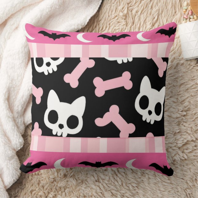 Cute Pastel Goth Halloween Cat & Bat  Cushion (Blanket)