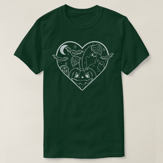 Cute Pastel Goth Monstera Plant Pumpkin Moon Ghost T-Shirt (Design Front)