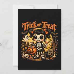 Cute Pastel Goth Skeleton Girl Halloween Card