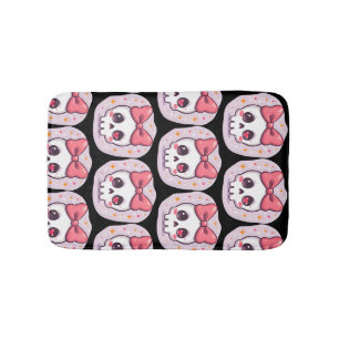 Cute Pastel Goth Skull with Bow Bath Mat