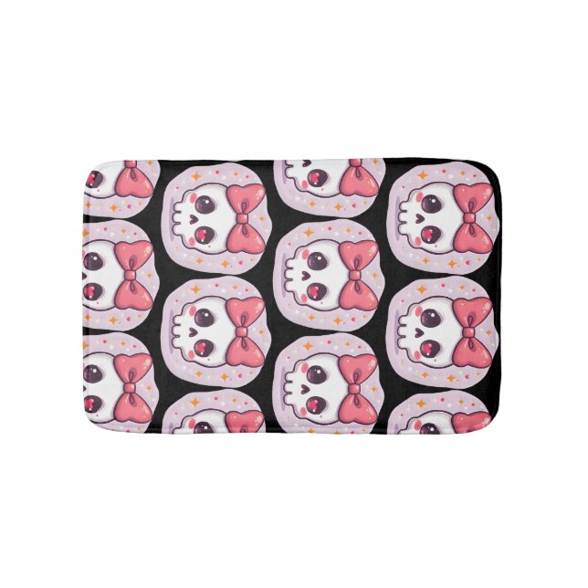 Cute Pastel Goth Skull with Bow Bath Mat (Front)