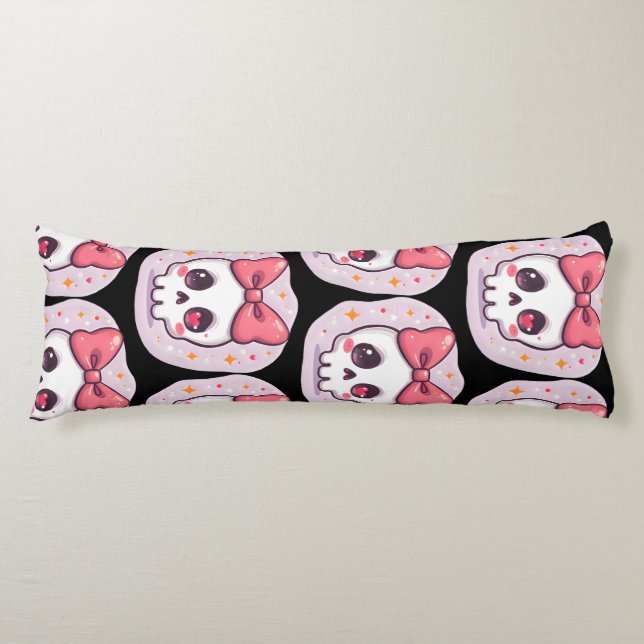 Cute Pastel Goth Skull with Bow Body Cushion (Front)