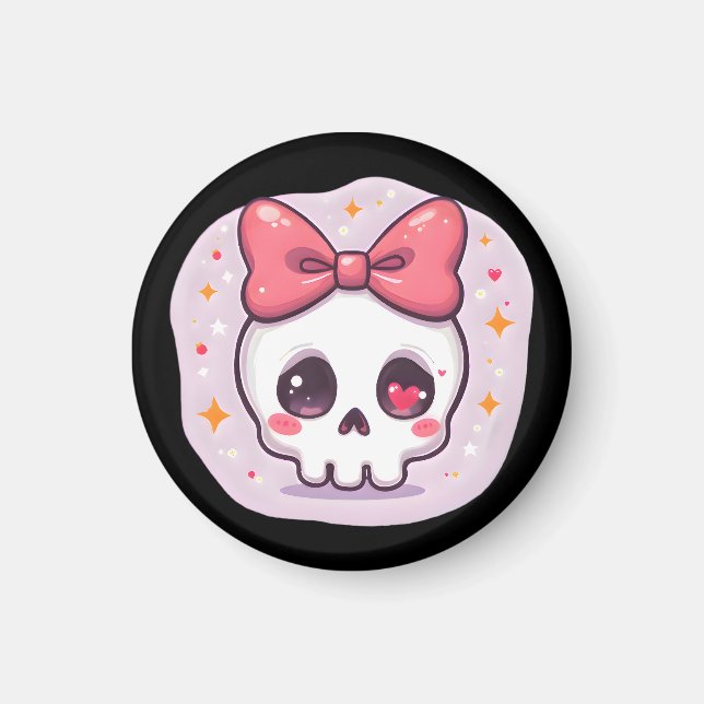 Cute Pastel Goth Skull with Bow Magnet (Front)