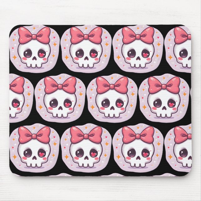 Cute Pastel Goth Skull with Bow Mouse Pad (Front)