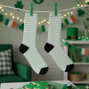Cute Pastel Green and White Thin Stripes Socks