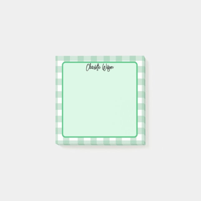 Cute Pastel Green Gingham Pattern Notes (Front)