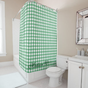 Cute Pastel Green Gingham Pattern Shower Curtain