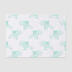 Cute Pastel Green Kids Watercolour Shark Tissue Paper