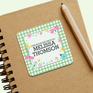 Cute Pastel Green Pink Floral Girls Name   Square Sticker