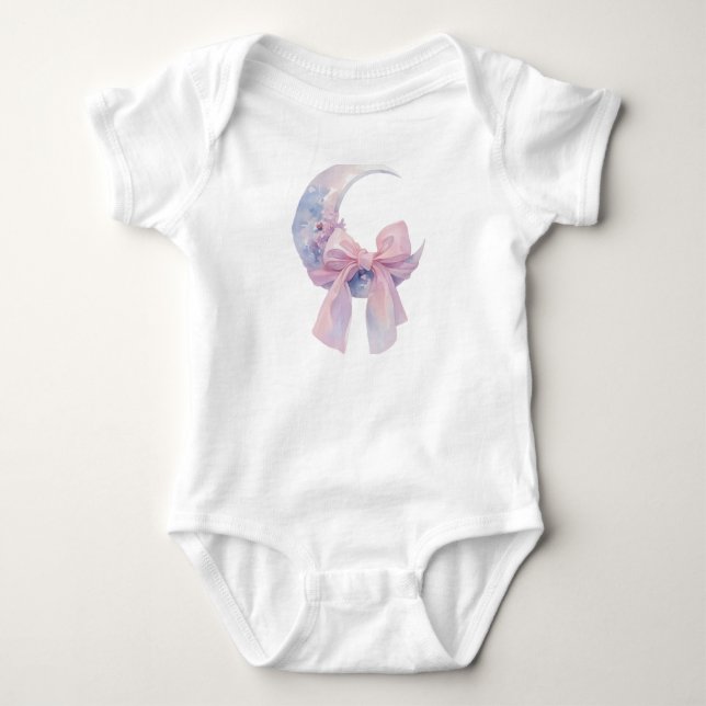 Cute pastel half moon with bow soft aesthetic baby bodysuit (Front)