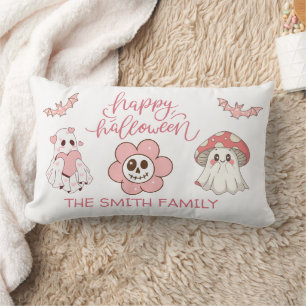 Cute Pastel Halloween Ghost Pink Lumbar Cushion