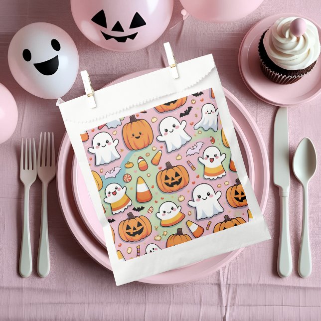 Cute Pastel Halloween Ghost & Pumpkin Pattern Favour Bags (Creator Uploaded)