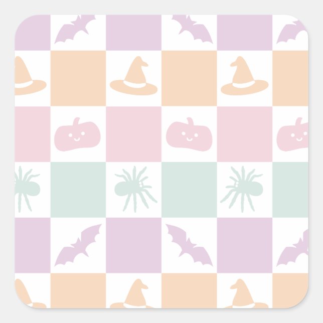 Cute Pastel Halloween Graphics & Chequerboard  Square Sticker (Front)