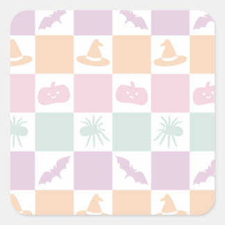 Cute Pastel Halloween Graphics & Chequerboard Square Sticker