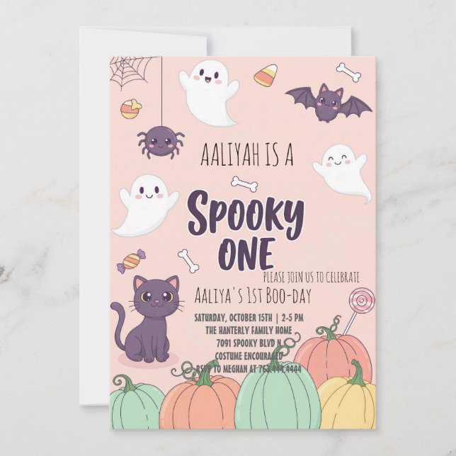 Cute Pastel Halloween Invitation Card | Spooky One (Front)