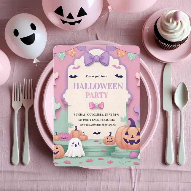 Cute Pastel Halloween Party | Kids Ghost Holiday Card (Creator Uploaded)