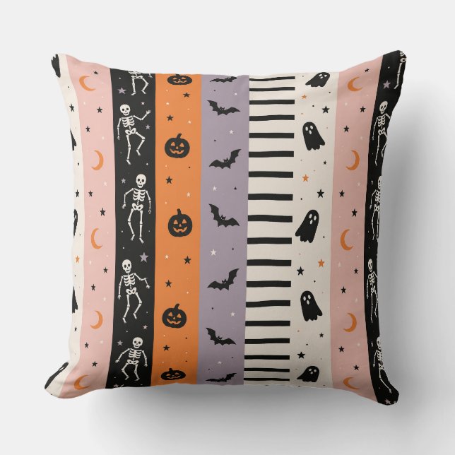 Cute Pastel Halloween Vertical Stripe Throw Pillow (Front)