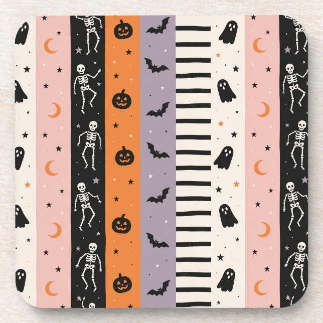 Cute Pastel Halloween Vertical Stripe Throw Pillow Coaster (Front)