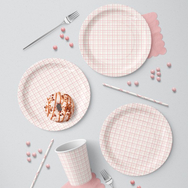 Cute Pastel Hand Drawn Grid Ballet Pink Paper Plate (Creator Uploaded)