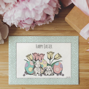 Cute Pastel Happy Easter Bunnies & Eggs Kids  Card