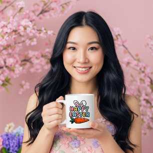 Cute Pastel Happy Easter Bunny Ears with Carrot Coffee Mug