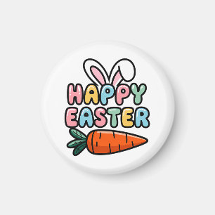 Cute Pastel Happy Easter Bunny Ears with Carrot Magnet