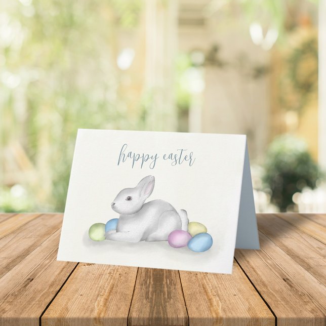 Cute Pastel Happy Easter Bunny Simple Classic Holiday Card (Creator Uploaded)
