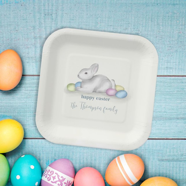 Cute Pastel Happy Easter Bunny Simple Classic Paper Plate (Creator Uploaded)
