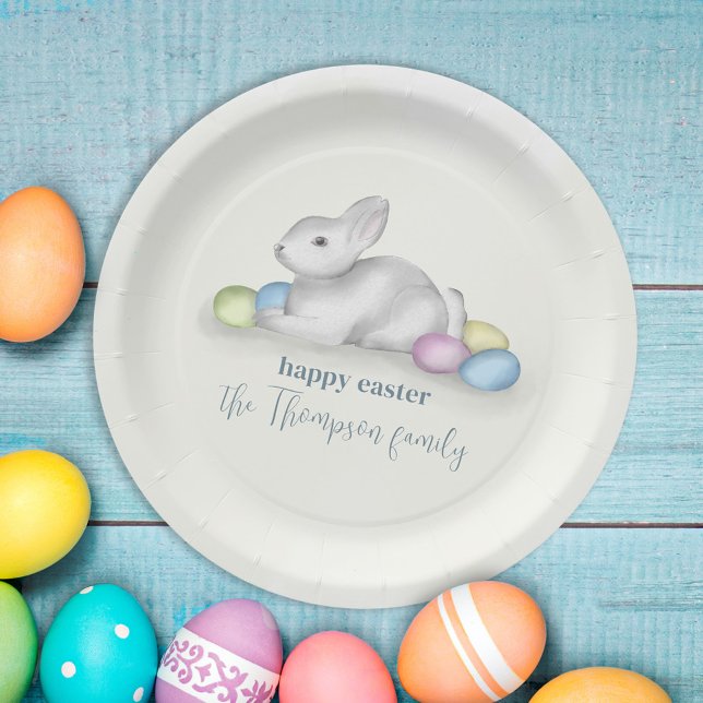 Cute Pastel Happy Easter Bunny Simple Classic Paper Plate (Creator Uploaded)