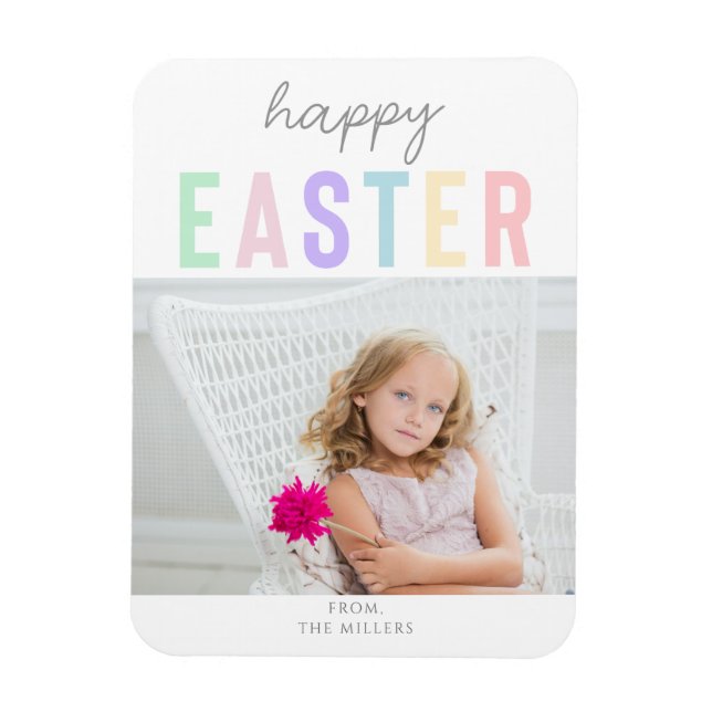 Cute Pastel Happy Easter Typography Photo simple Magnet (Vertical)