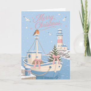 Cute Pastel Harbour Christmas Scene Card