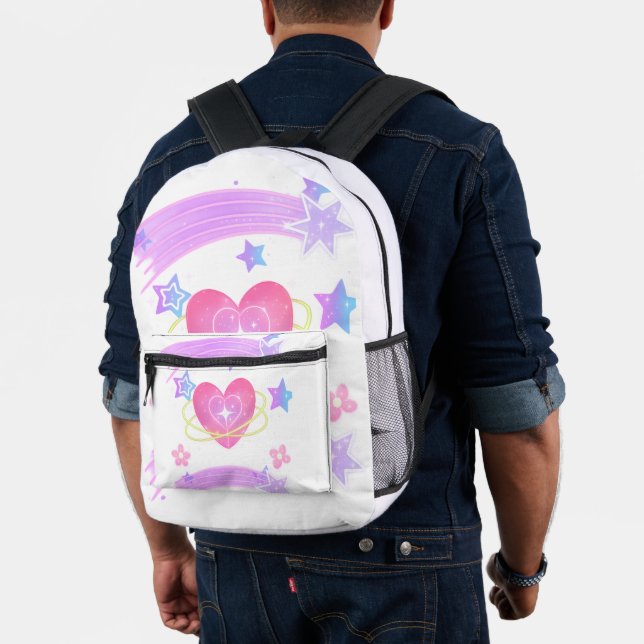 Cute Pastel Heart & Shooting Stars Print Cut Sew B Printed Backpack (Insitu (Model))