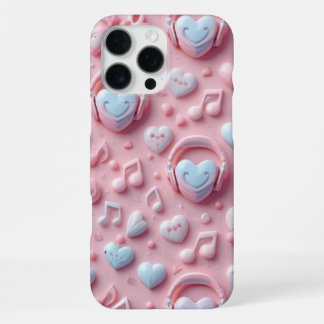 Cute Pastel Hearts Music Notes For Music Lovers iPhone 16 Pro Max Case