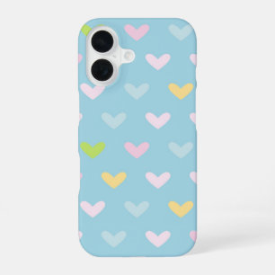 Cute Pastel Hearts Pattern Light Blue iPhone 16 Case