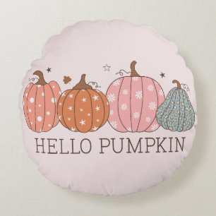 Cute Pastel Hello Pumpkin Round Cushion