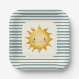 Cute pastel here comes the son baby shower paper plate