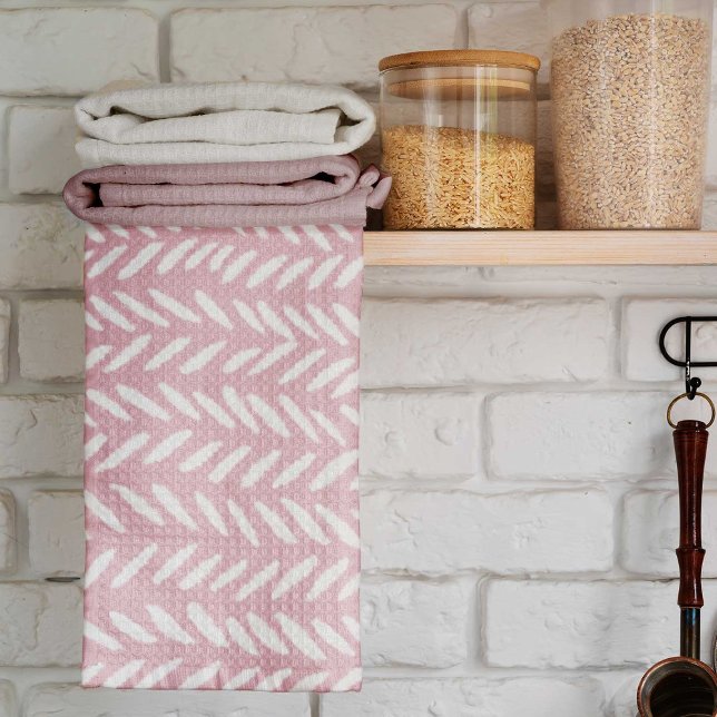 Cute pastel herringbone pattern on pink square tea towel (Creator Uploaded)
