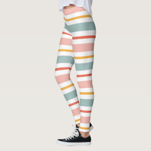 Cute Pastel Horizontal Stripes Boho Pink Teal Yell Leggings