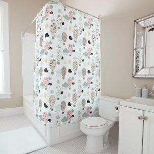 Cute Pastel Hot Air Balloon In Clouds Girls Shower Curtain