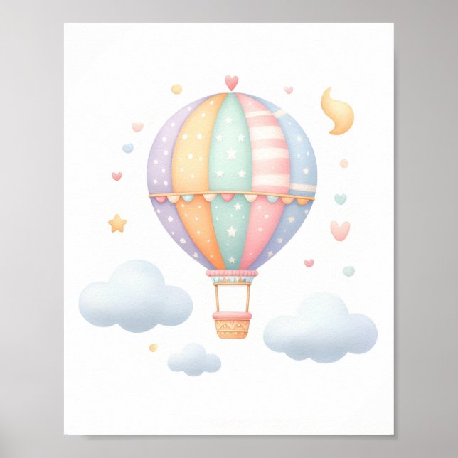 Cute Pastel Hot Air Balloon Poster (Front)