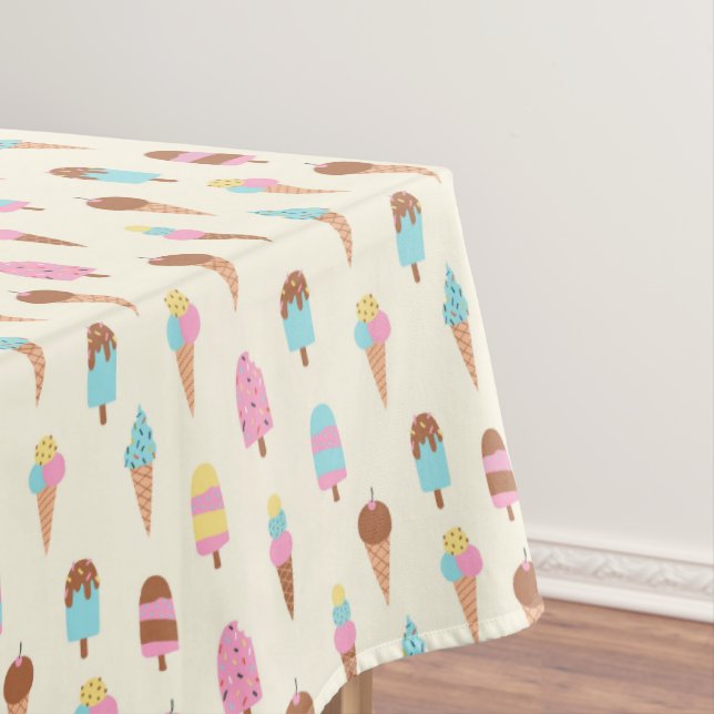 Cute Pastel Ice Cream Sweets Pattern Tablecloth (In Situ)