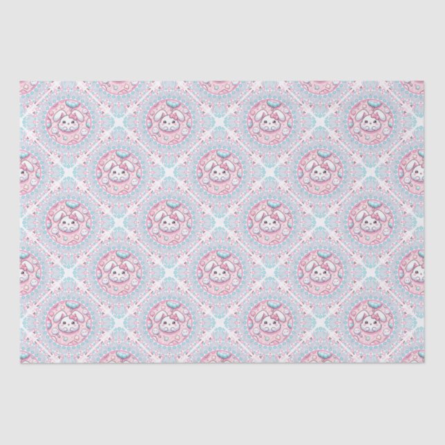 Cute Pastel Kawaii Bunny Dot Mandala Diamond Tile Tissue Paper (Front)