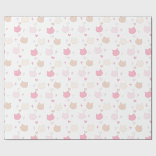 Cute Pastel Kawaii Cats Hearts and Stars Wrapping Paper