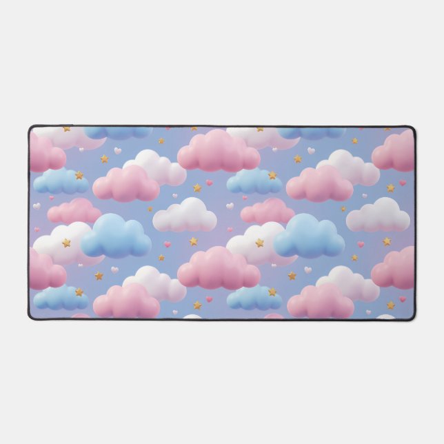 Cute Pastel Kawaii Cloud Sky Pattern  Desk Mat (Front)