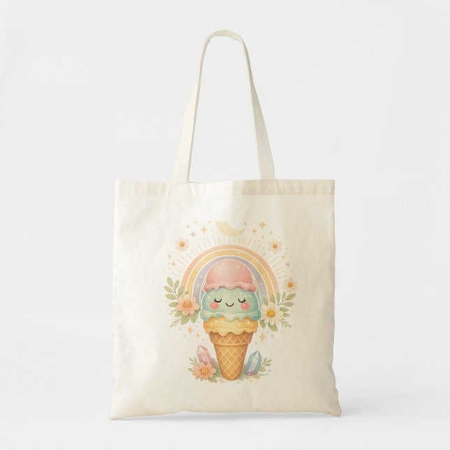 Cute Pastel Kawaii Ice Cream Cone Tote Bag – Boho  (Front)