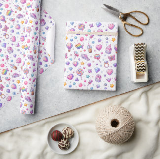 Cute Pastel Kawaii Seamless Pattern – Sparkly Wrapping Paper