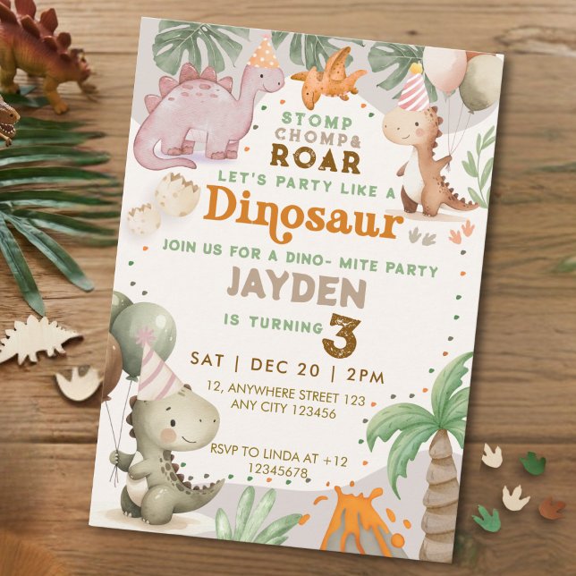 Cute Pastel Kids Playful Dinosaur Theme Birthday  Invitation (Creator Uploaded)