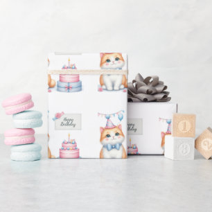 Cute Pastel Kitten Birthday Cake - Birthday Wrapping Paper